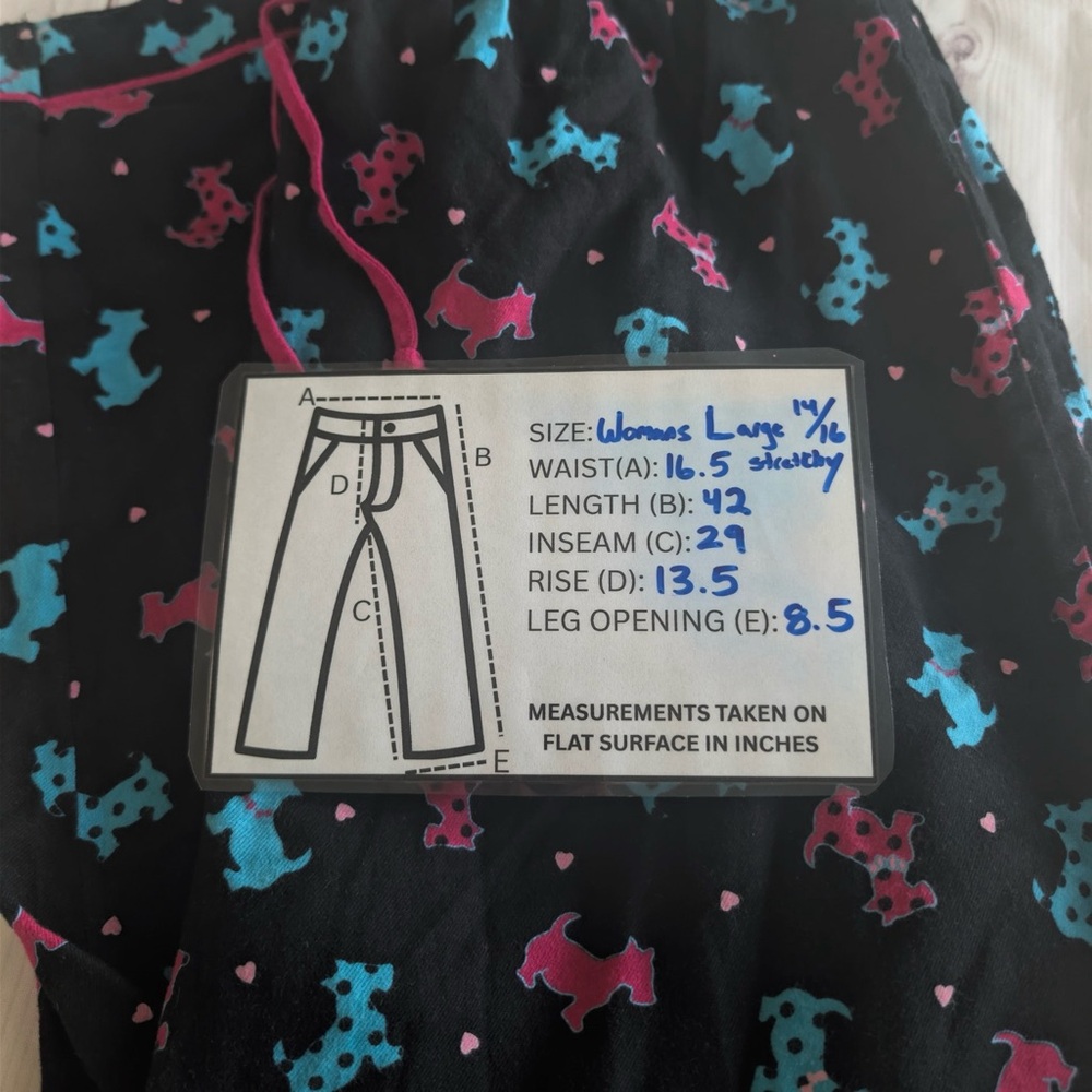 Women’s Pajama Bottoms Large 14/16 Classic Elements Black Scottie Dog Pink Pants - Picture 8 of 8